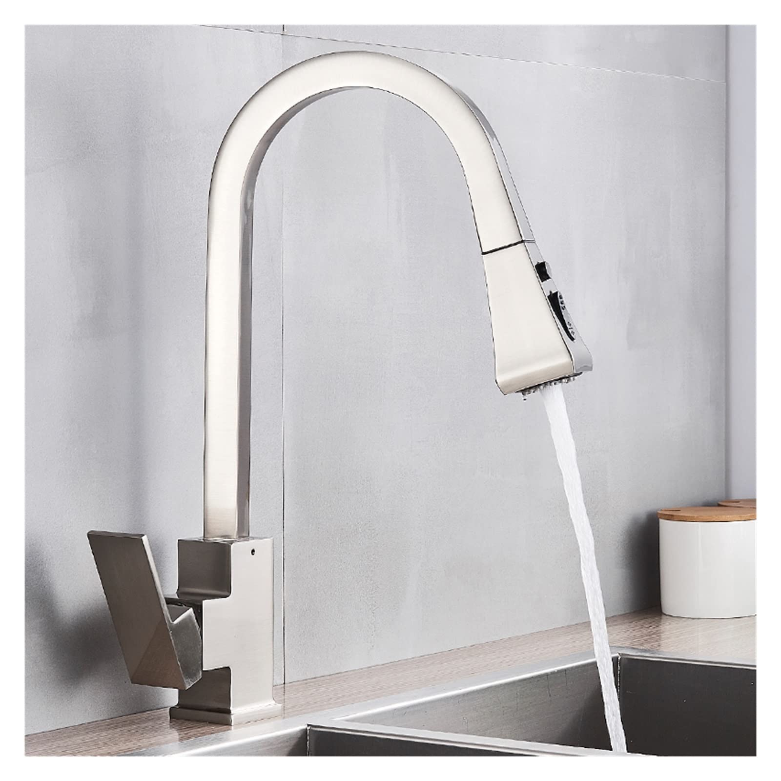 Yjyjy Brushed Nickel Faucet Black Square Pull Out Kitchen Faucet Single Lever Hot Cold 360 Rotation Mixer Tap Basin Water Crane Tap For Kitchen Tap