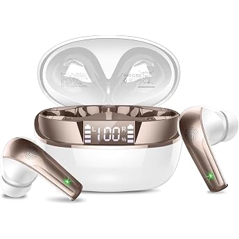 Bluetooth Headphones Wireless Bluetooth 5.4 HiFi Sound White Gold
