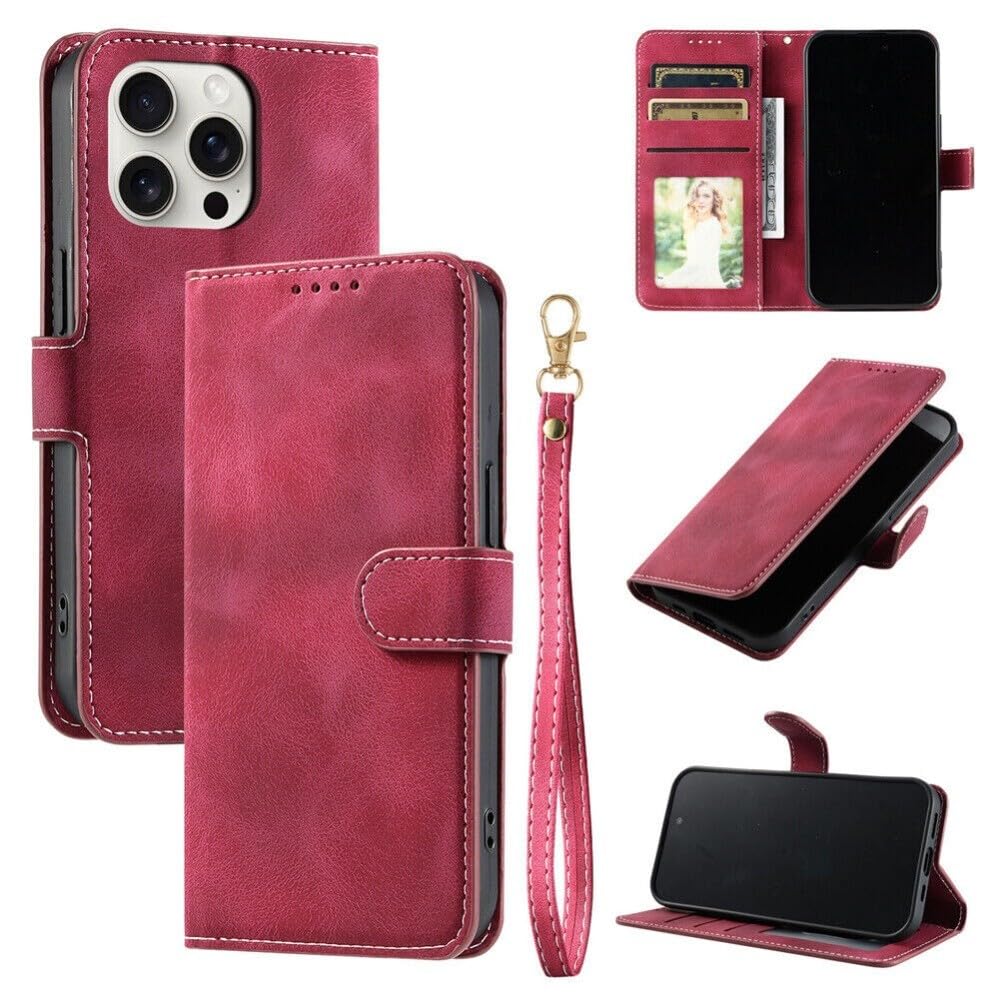 Étui compatible avec iPhone 8 Plus / 7 Plus / 6 Plus (Couleur : rouge) Étui portefeuille en cuir Étui à rabat rétro