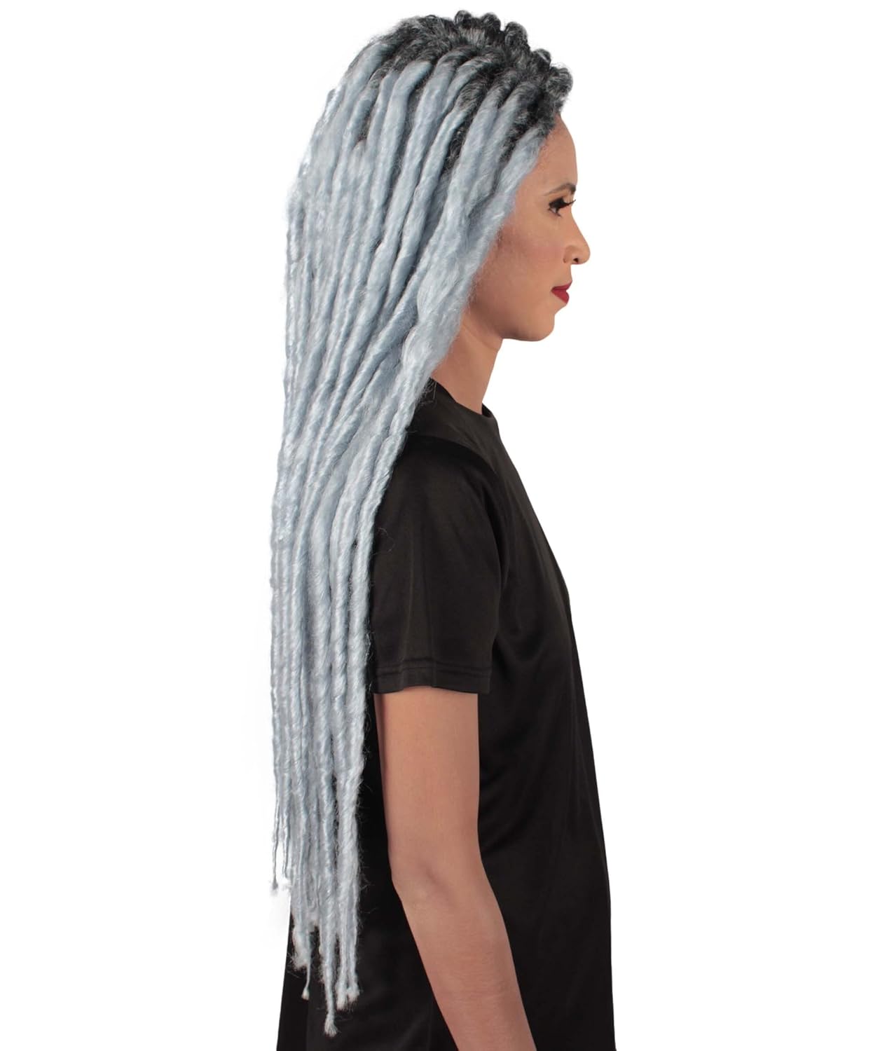 HPO Adult Women's Long Dreadlocks Wig - Dark Grey Dreadlock with Dark Roots - Capless Cap Design