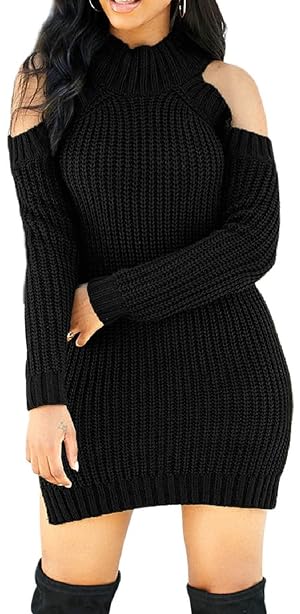 Sweater Dress for Women Elegant Casual Knit Long Sleeve Off Shoulder Pullover Winter Dresses