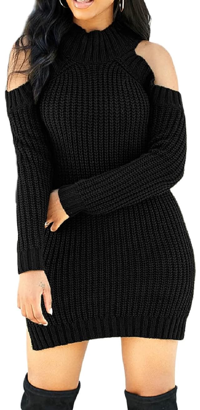 Sweater Dress for Women Elegant Casual Knit Long Sleeve Off Shoulder Pullover Winter Dresses