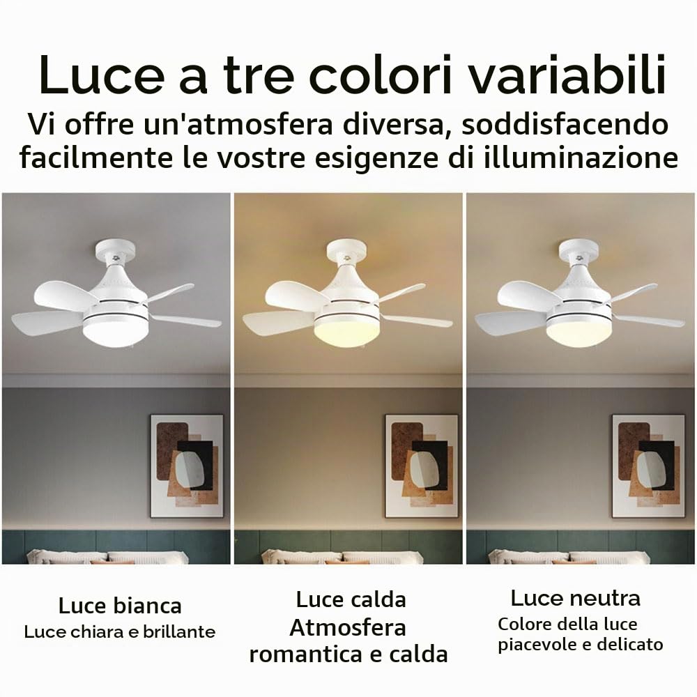 Anyingkai Lampadario con Ventilatore da Soffitto,Ventola Soffitto con Luce,Plafoniera con Ventilatore da Soffitto,Ventilatore a Soffitto con Luce e Telecomando (Bianco)