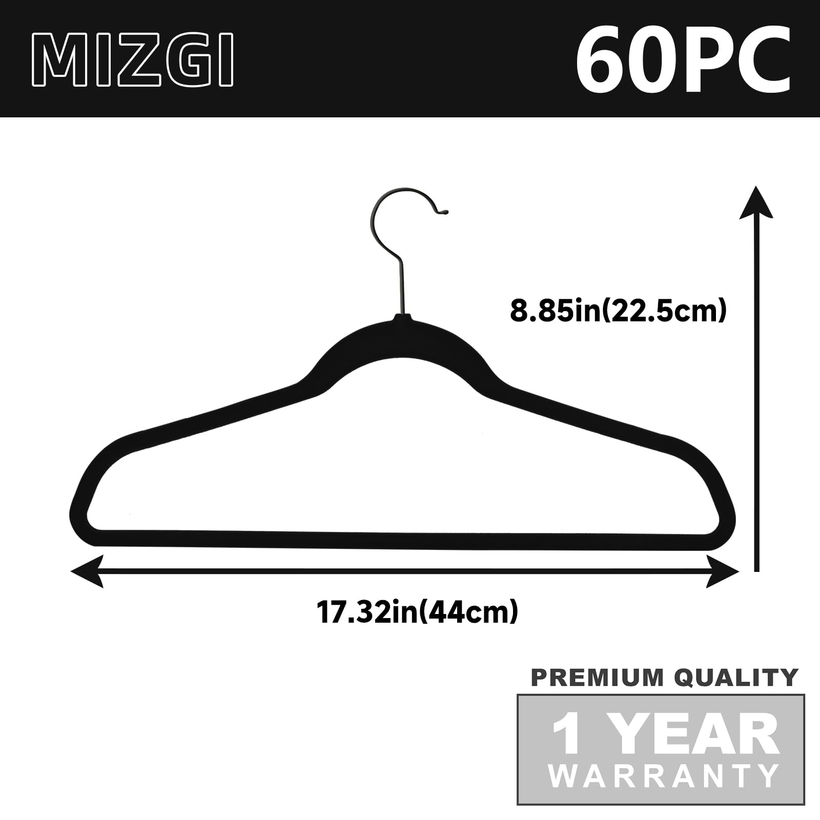 MIZGI Paquete de 60 perchas de terciopelo negro, perchas de fieltro antideslizantes de primera calidad, perchas negras resistentes, perchas duraderas para ahorrar espacio, sin marcas de perchas
