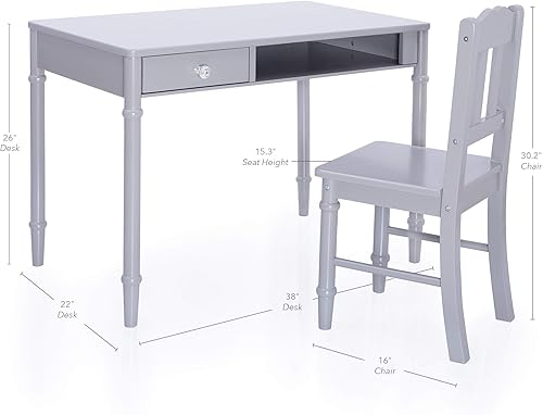 Miniatura 4 de Guidecraft Dahlia - Juego de escritorio y silla para niños, color gris: juego de mesa y silla de estudio de madera para niños, mesa de escritura con