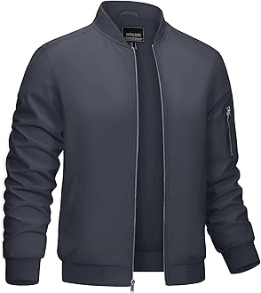 CRYSULLYMen's Bomber Jacket Lightweight Spring Fall Casual Windbreaker Full Zip Outwear Coat
