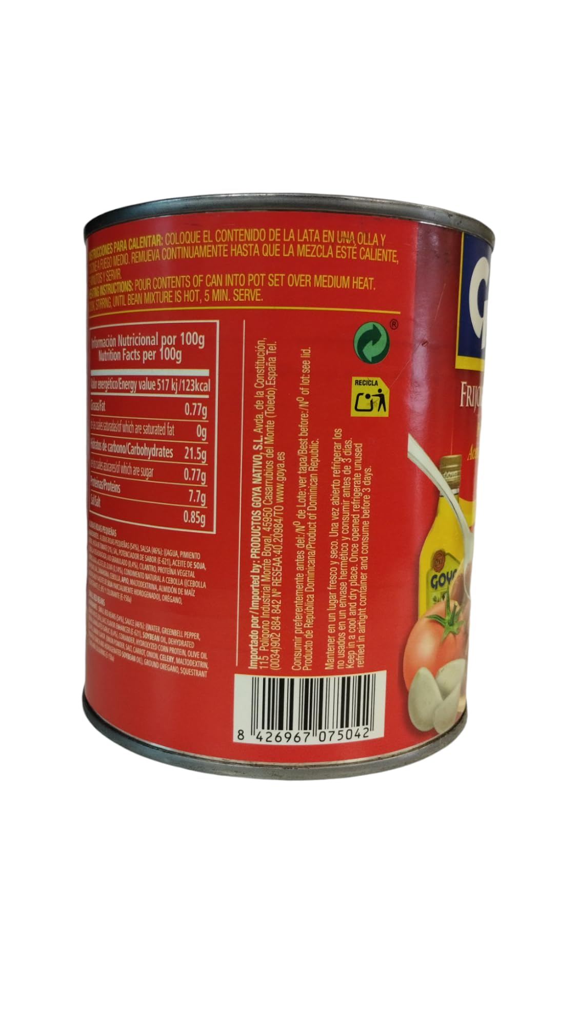 FRIJOLES ROJOS PEQUEÑOS - GOYA - Preparados con aceite de oliva, tomate y Ajo - LATA -822G