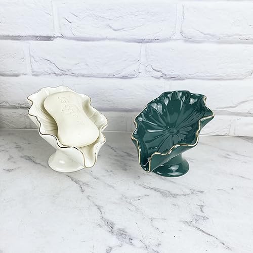 Miniatura 2 de ZCMEB Ceramic Leaf Shape Soap Box Drain Soap Dish Bathroom Shower Soap Holder Storage Plate Bathroom Supplies Color  E Size  113  88  96cm