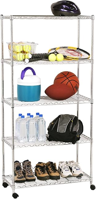 Seville Classics 5-Shelf, 76.2 x 35.6 x 152.4 cm Shelving System, Steel, Chrome