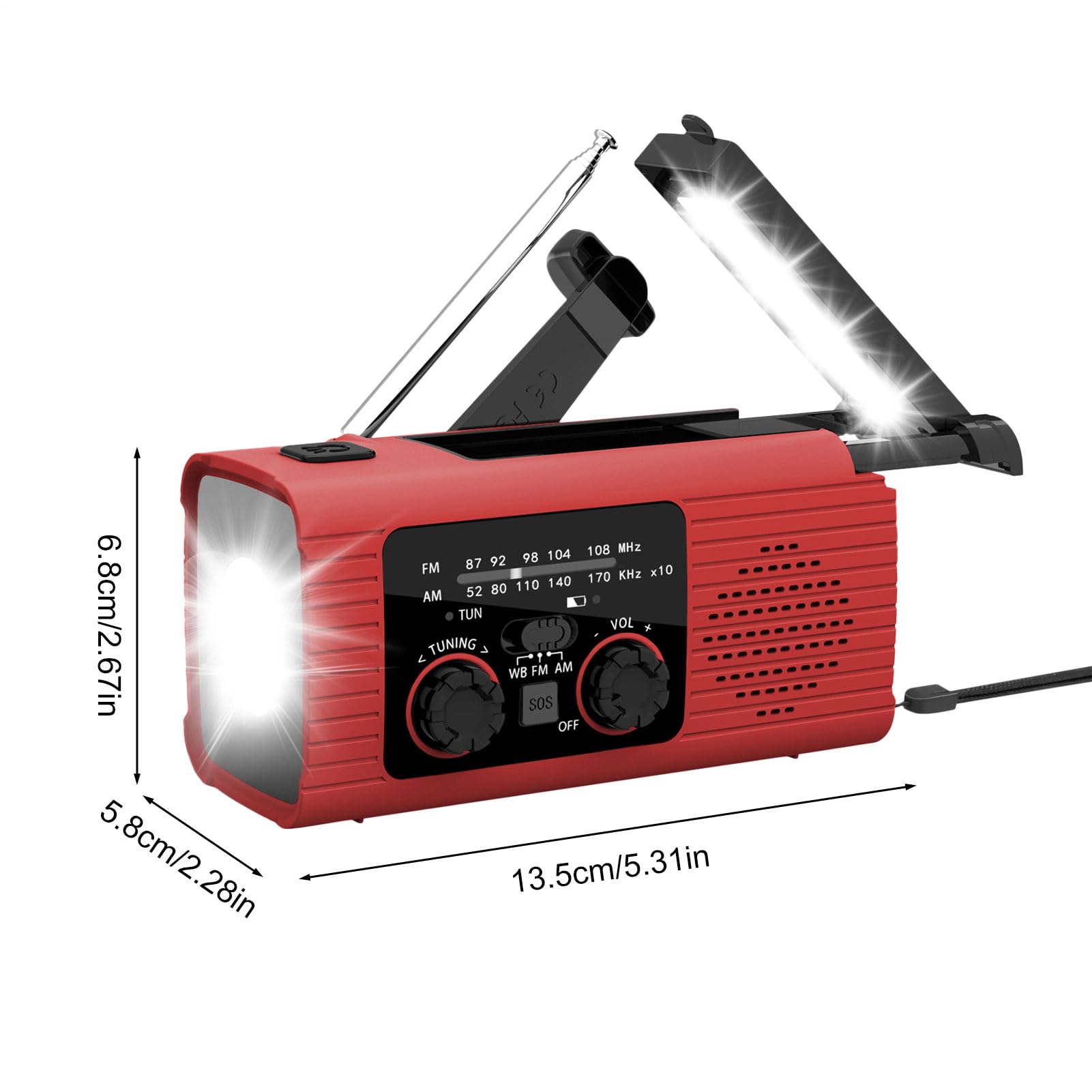 Radio De Emergencia Portátil - R-adio De Manivela De Energía Solar, Radios De Alarma SOS, con Linterna LED, 3 Métodos De Carga, Radios Am/FM/NOAA con Pilas, para Camping, Viajes, Ourdoor