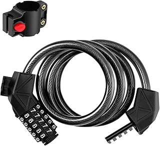 KUWUNG Bicycle Lock Combination Lock, Bicycle Lock with Number Code 120 cm / 12 mm Cable Lock, Security Level Very High with 5-Digit Combination Code for Bicycle Tricycle Scooter Motorcycle Pushchair