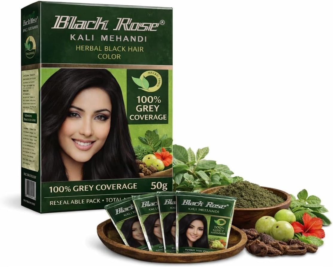 Mehaandi Herbal Black Hair Color – Natural Henna Based Hair Dye – 5 Sachets (10g Each) Total 50g – Ammonia Free Herbal Hair Coloring Powder – Black - Amazon product rated Grade F
