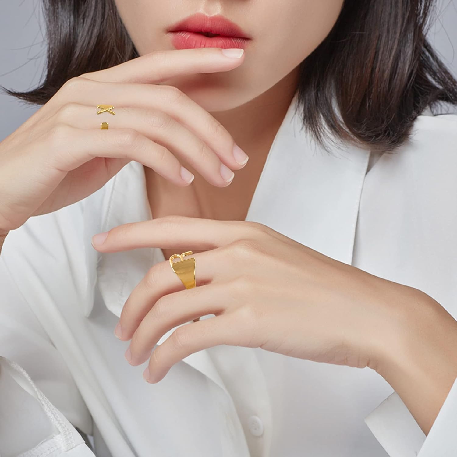 Ornaland 26 Pcs Gold Letter Ring Set A-Z Initial Open Bold Alphabet Ring Adjustable Letter Cuff Ring Personalised Accessories Jewelry Gifts for Women - Image 6