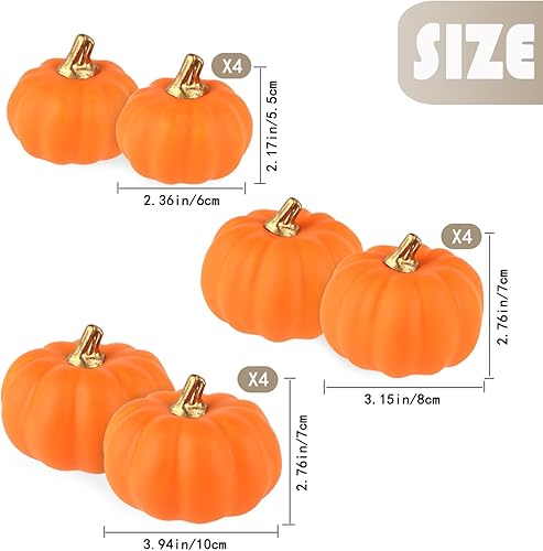 Miniatura 3 de Artmag Calabazas artificiales a granel, 12 unidades de varios tamaños de cosecha, calabaza de espuma falsa para otoño, otoño, Halloween, fiesta en