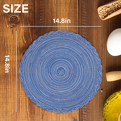 Myhomebody Round Woven Placemats, 4Pcs, 14.8" Braided Woven Placemats, Attractive Kitchen Décor Place Mats | Round Placemats As Table Mat | Blue - Braided Edge, Set Of 4 #TOP1