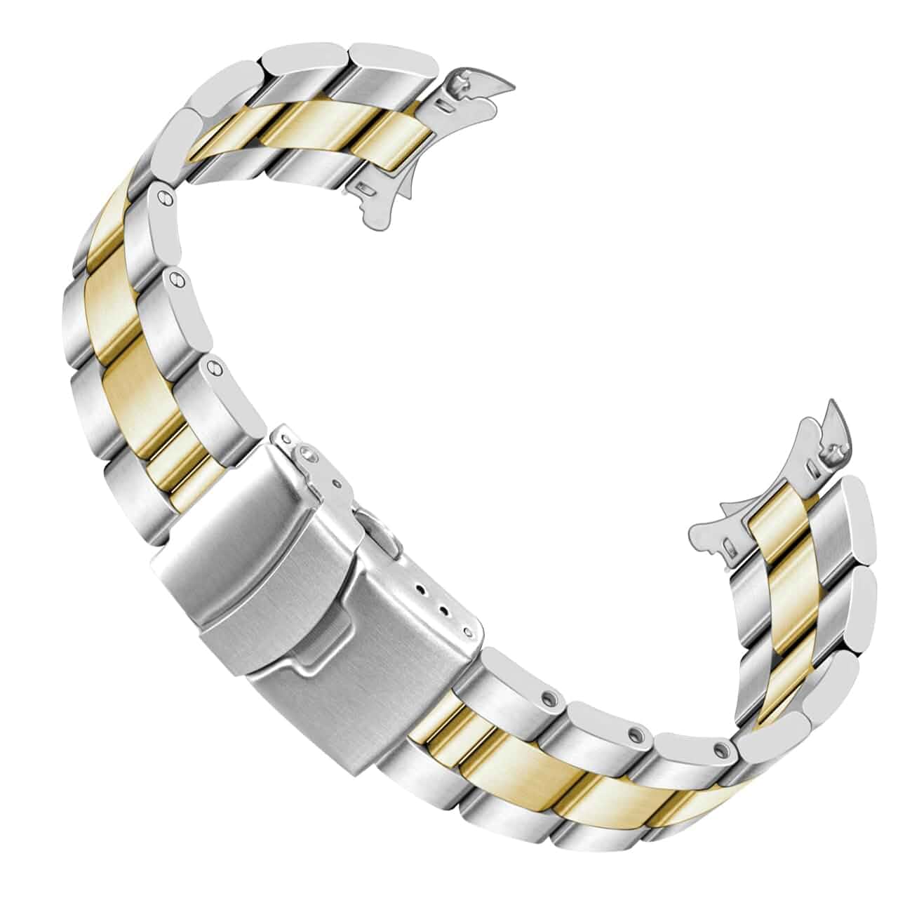 Juntan Stainless Steel Curved Solid End Tapered Watch Band, 18mm 20mm 21mm 22mm Watch Bands Metal Watch Strap Bracelet Replacement Deployment Double Buckle Silver Black Silver Gold