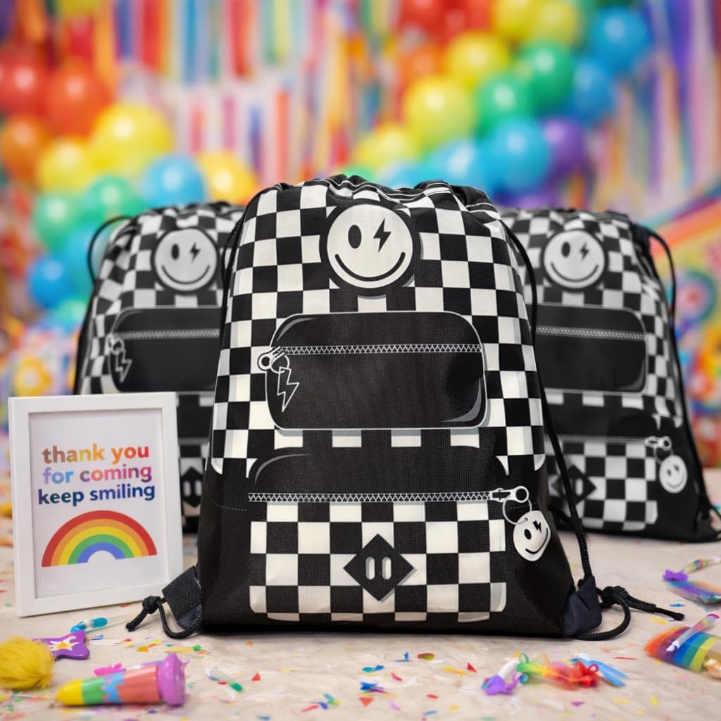 12 pk One Happy Dude Birthday Decorations Blue - Smiley Face Party Favors for Smiley Face Birthday Decorations, One Happy Dude Party Favors for Checkered Goodie Bags or Monster Truck Goodie Bags