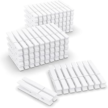 100 Pcs White Clothes pins - 2.9 Inch Wooden Clothespins Cheer Clips