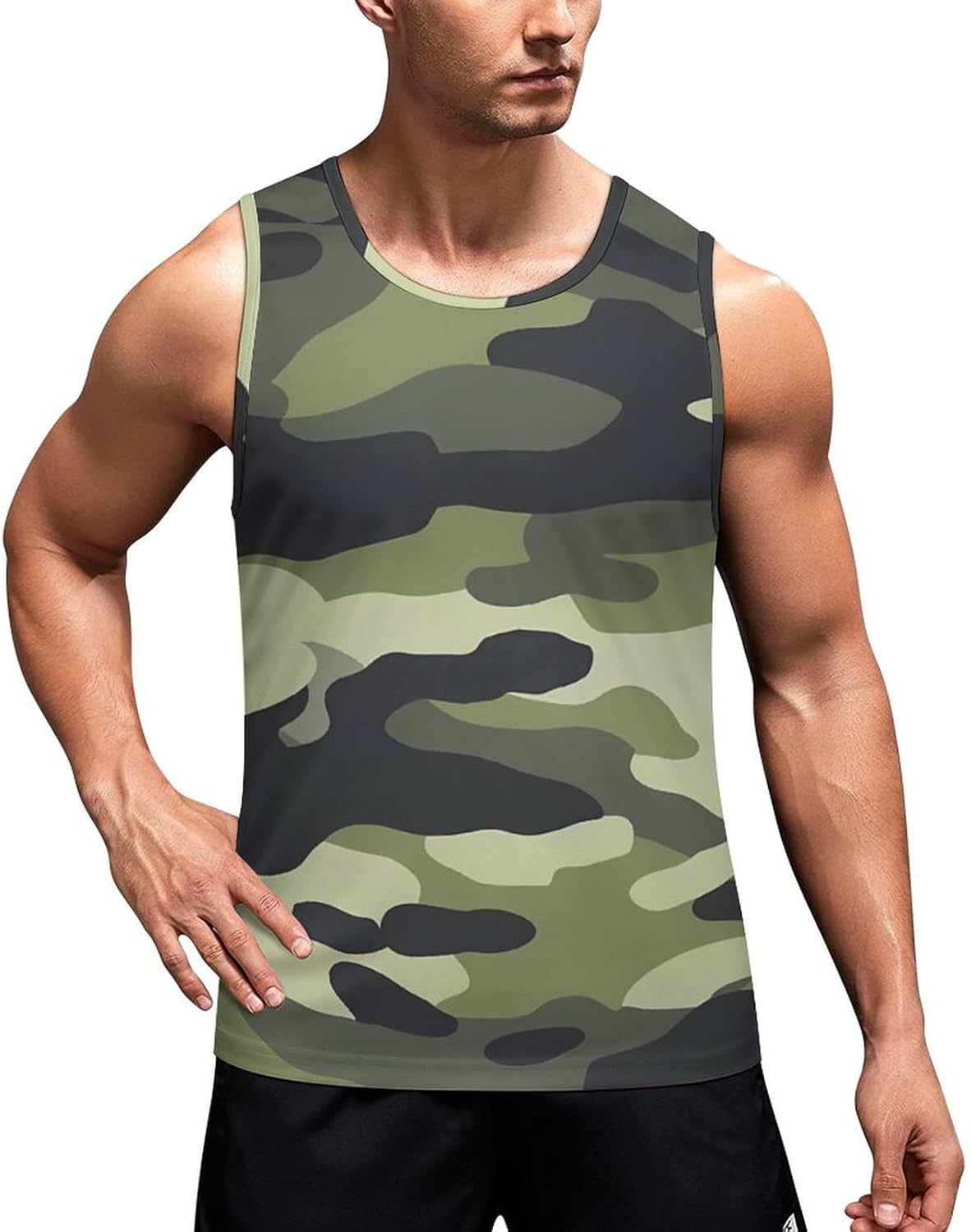 Camouflage Print Men's Tank Top Sleeveless Muscle Shirts Vest Beach T Shirts for Workout Gym