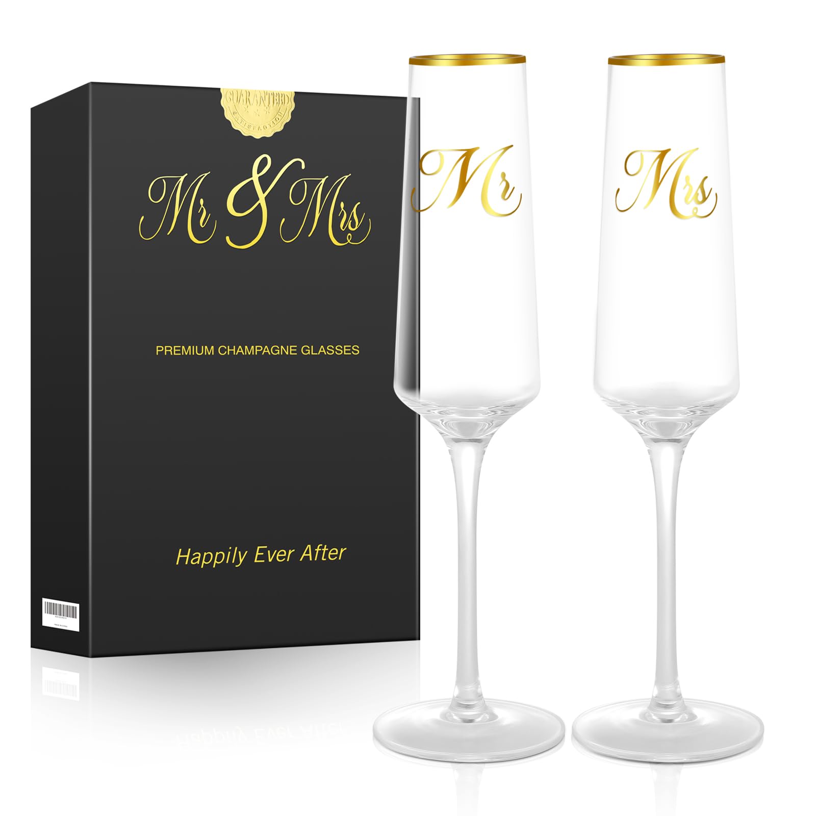 Mr and Mrs Champagne Flutes with Long Stem,Bride and Groom Toasting