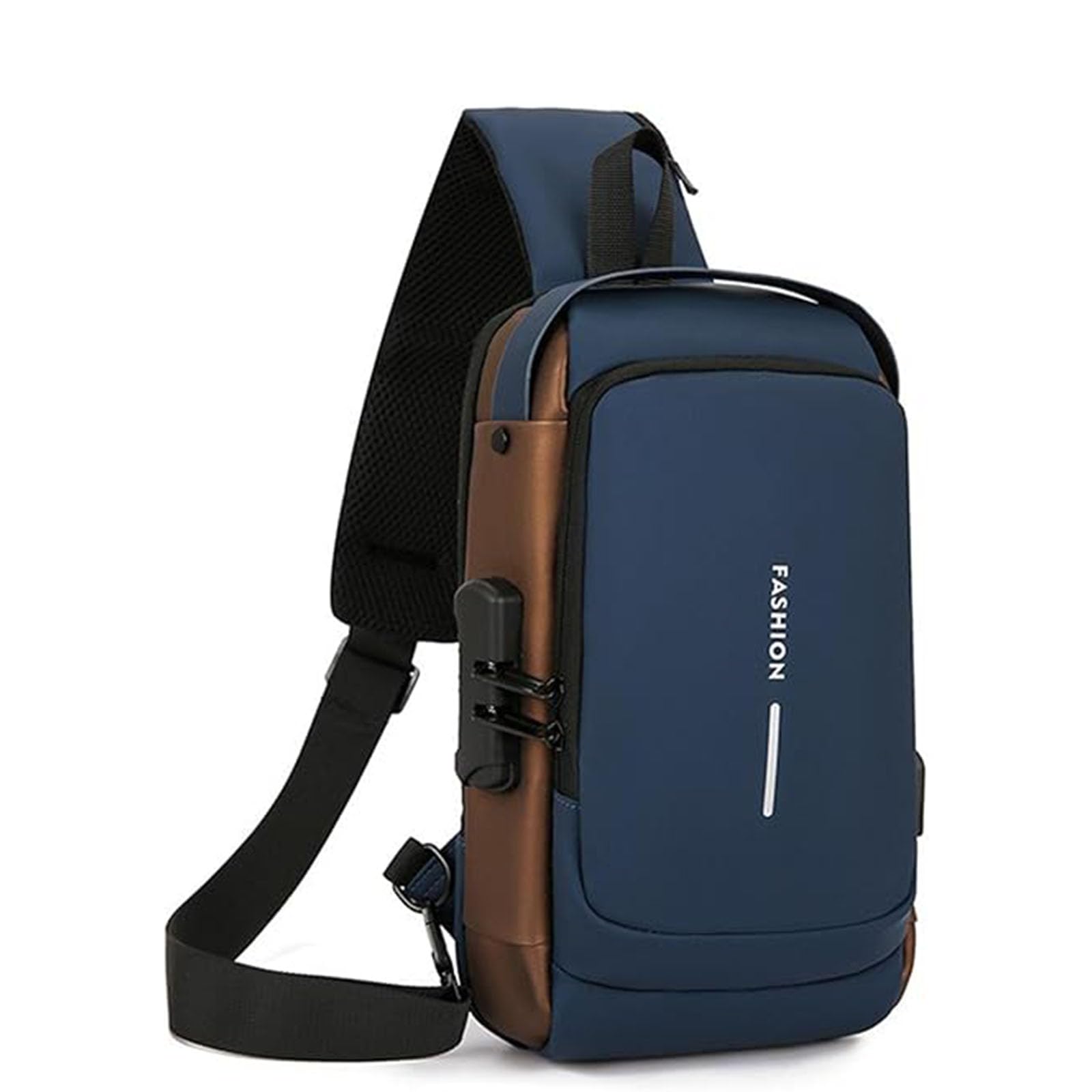 WDNSYG New Carbon Fiber Streamline Anti-Theft Sling Bag, Waterproof Crossbody Bag with USB Charging Port for Travel and Gym (blue and gold)