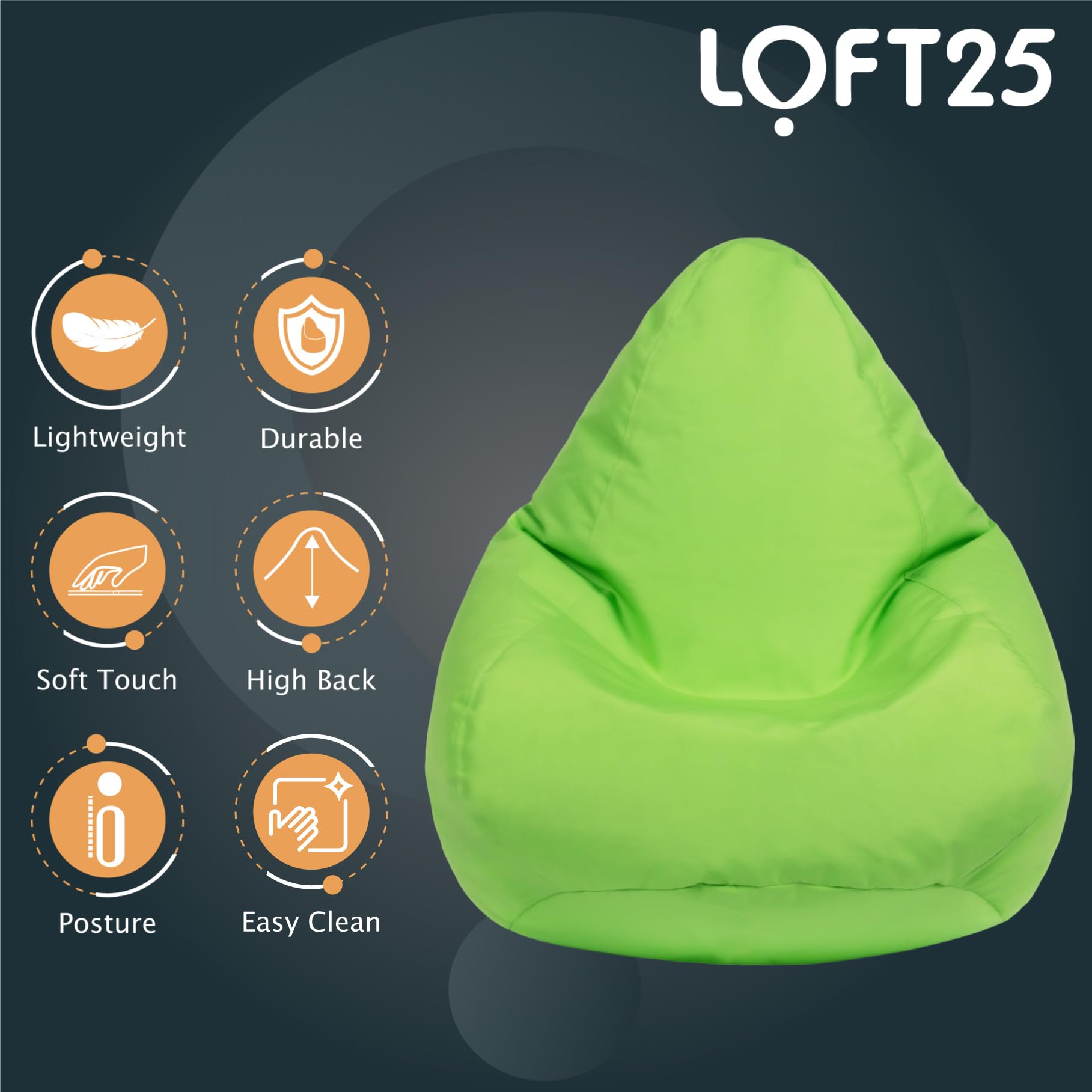 Pouf Poire Loft 25 Pour Enfants - Gris - Résistant à L'Eau Intérieur Extérieur - Confortable Et Ergonomique