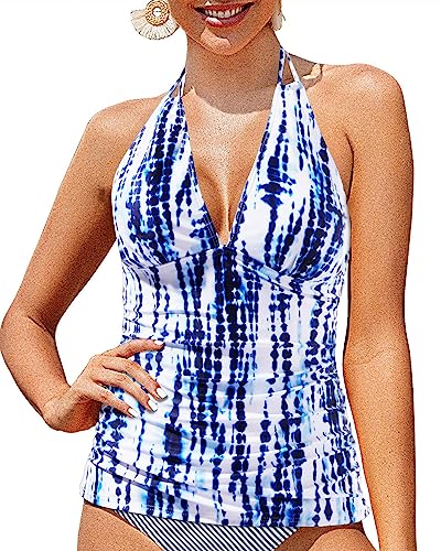Image of Yonique Women's Halter Tankini Top V Neck Swim Top Tummy Control Bathing Suit