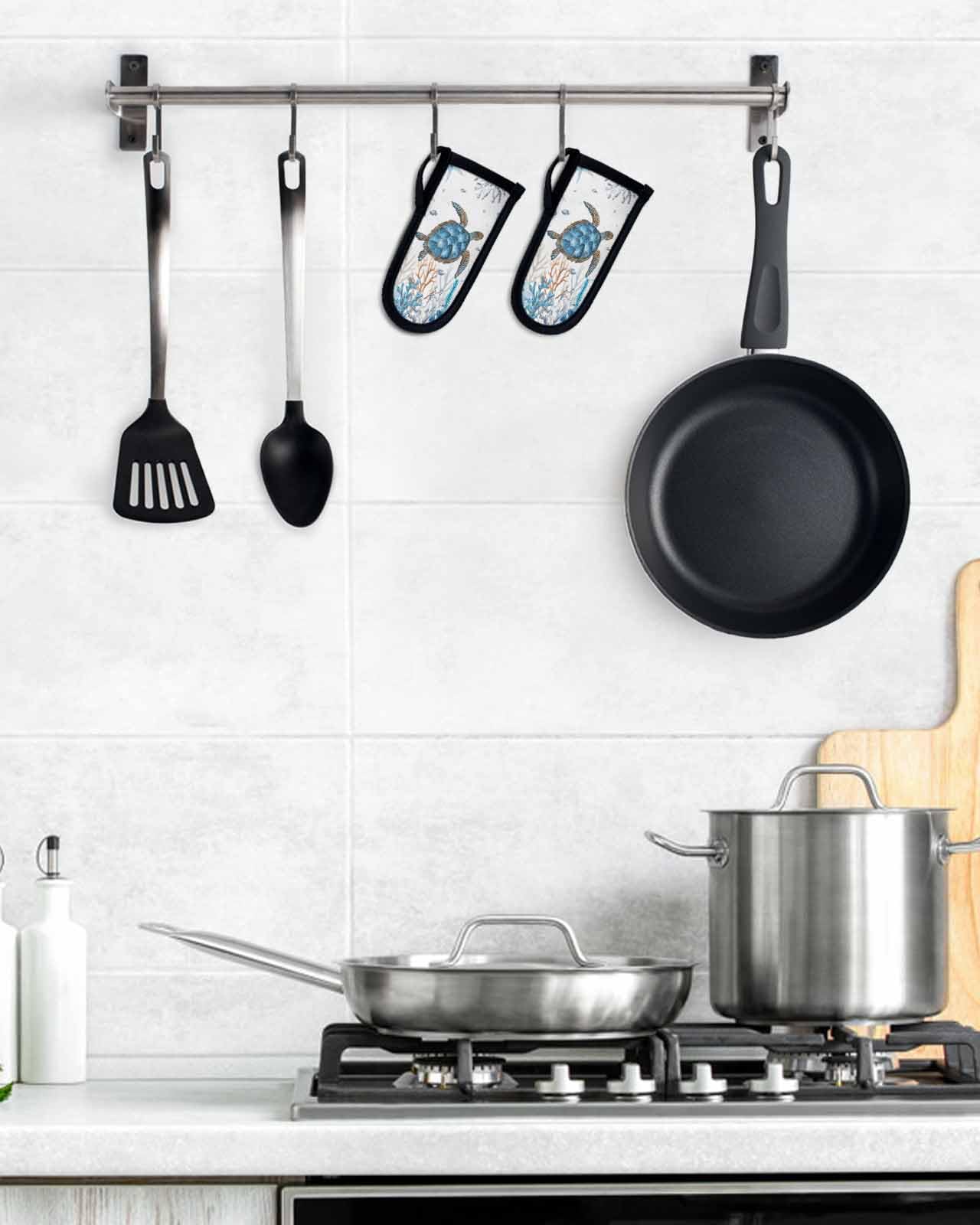 Hot Handle Holder Cover,Sea Turtle Summer Ocean Sea Life Coral Starfish Fish Jellyfish Blue,Cast Iron Skillets Handle Covers Heat Insulation Handle Grip Covers for Hot Pan,Pot,Set of 2, 3x6 Inch