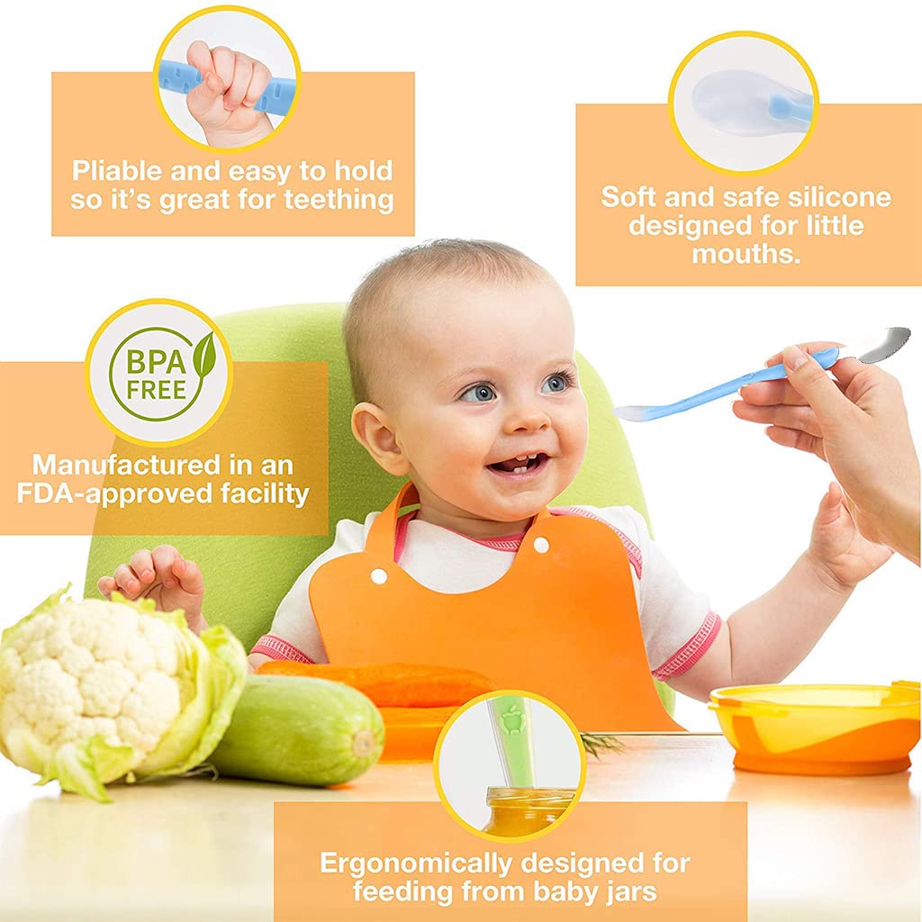 SNOWIE SOFT® Baby Spoon Feeding 2 in 1 Fruit Silicone Spoon Scraper for Baby Feeding Multifunction Serrated Fruit Spoons for Kids/Toldder with Travel Case (Blue) - Image 3 thumbnail