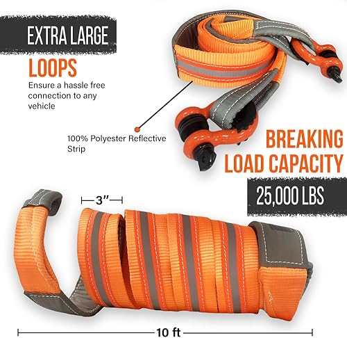 Miniatura 3 de Correas de elevación súper resistentes de 3 x 10 pies, 25000 libras, capacidad de carga de rotura, grúa de elevación resistente, correa de salvador