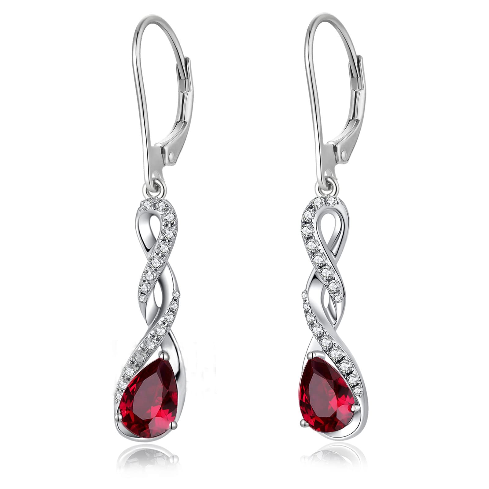 jiamiaoi Pendientes colgantes chapados en oro blanco 18k, Pendiente mujer plata, Pendientes colgante plata de ley, pendientes largos plata Pendientes colgantes infinitos-Rubí/Esmeralda/Zafiro