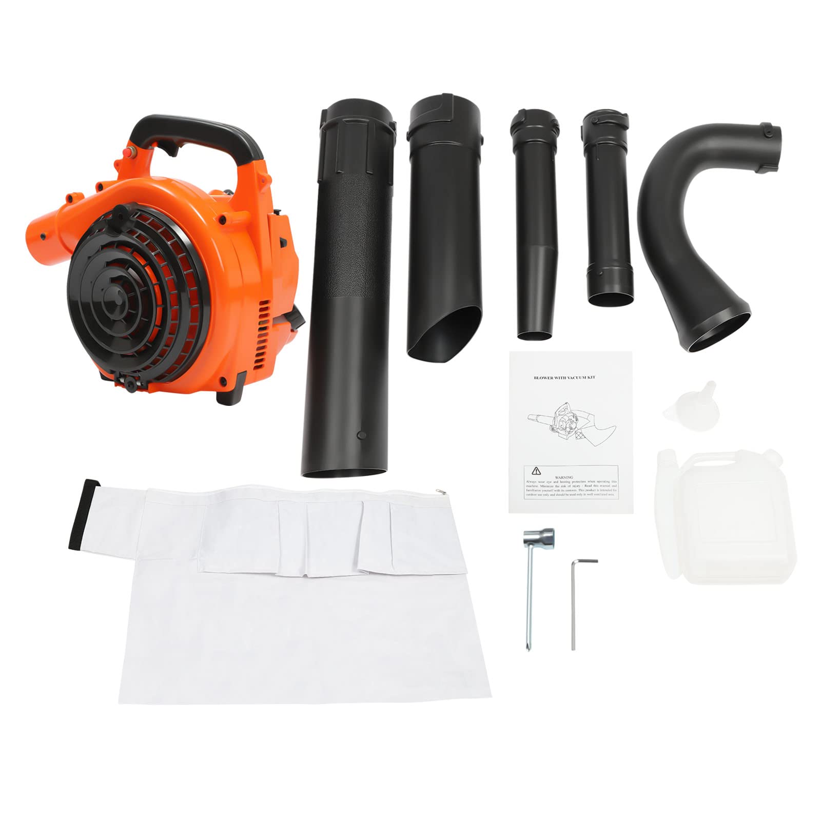 Soffiatore per foglie, 7500 W, aspiratore a benzina, 25,4 CC, 2 tempi, 7000 giri/min, con tubi di soffiaggio e sacco di raccolta, capacità del serbatoio del carburante da 1,2 l, soffiatore a foglia di
