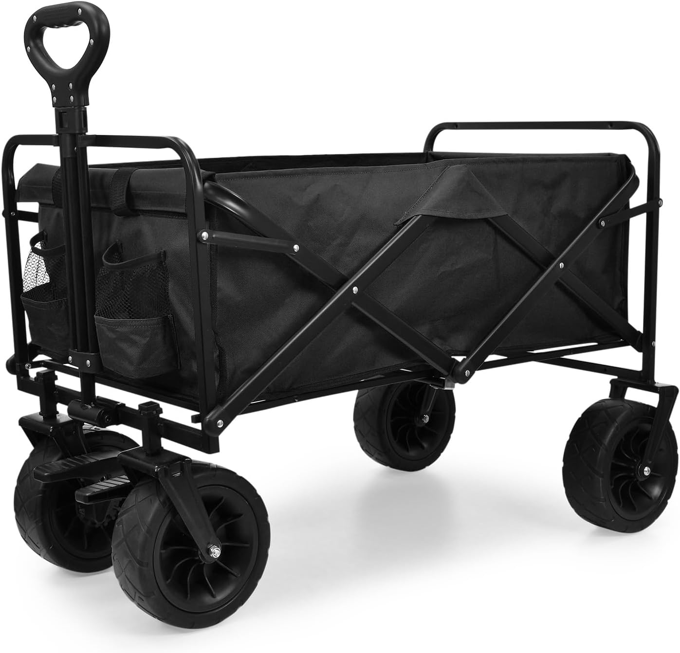 Happy Living XL Collapsible Foldable Wagon, Beach Cart Large Capacity, Heavy Duty Folding Wagon Portable, Collapsible Wagon for Sports, Shopping, Camping, 35.5" x 22.25" x 30.75" Black