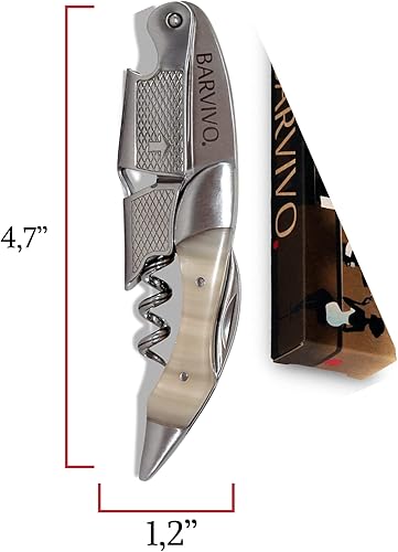 Miniatura 9 de Barvivo Natural Bai Ying - Abridor con cuchillo cortador de papel de aluminio y removedor de tapas, llave manual de vino de doble bisagra para