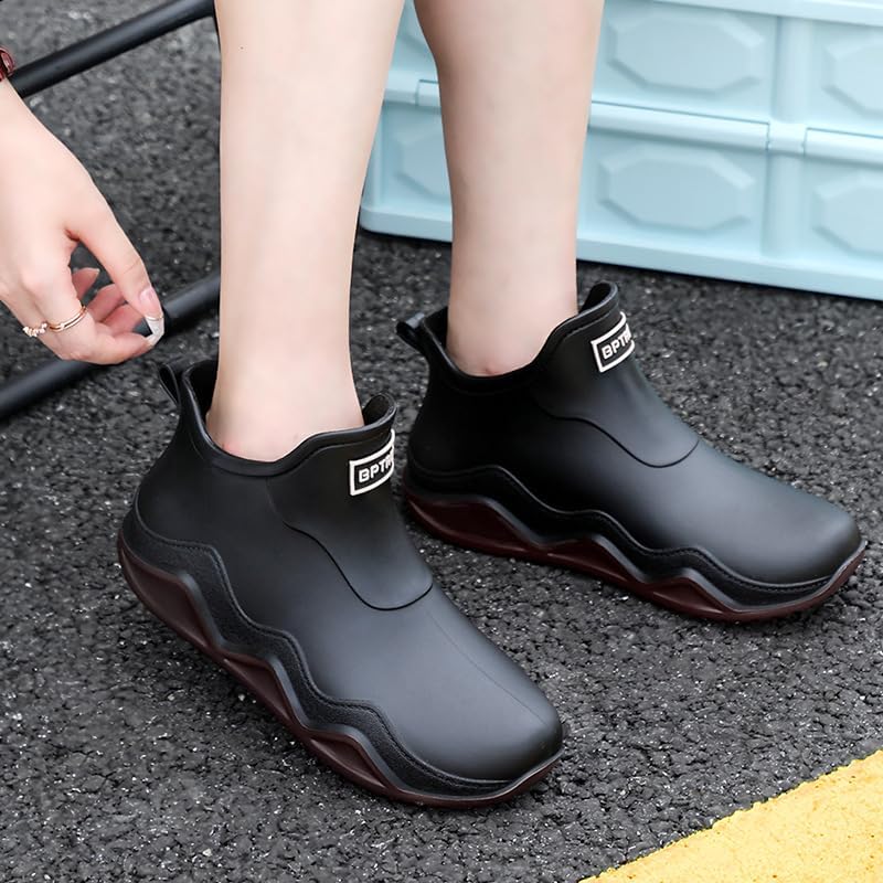 Men Waterproof Ankle Boots Men's Trendy Rain Boots, Non-slip Wear-resistant Waterproof Rain Shoes for Outdoor Work Fishing Travel Couple Rain Boots