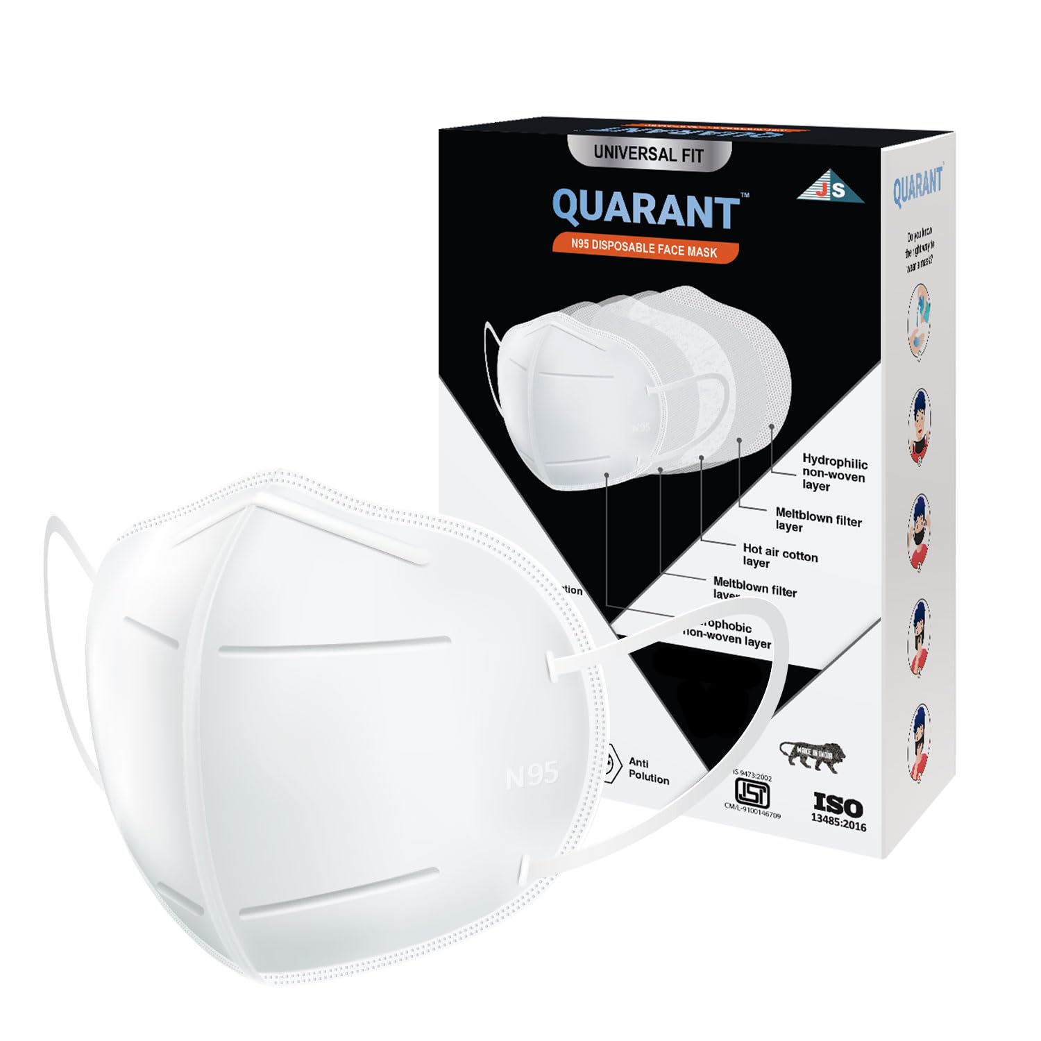 QUARANT N95 Anti Pollution Face Mask with Nose Clip, ISO Certified