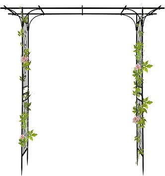 BILEK 85" H x 58" W Metal Garden Flower Arch Pergola Weddings Arbors Arch, Iron16mm Tube Flat Top Courtyard Iron Arch for Climbing Plants, Wedding,Outdoor Patio Decor, Black