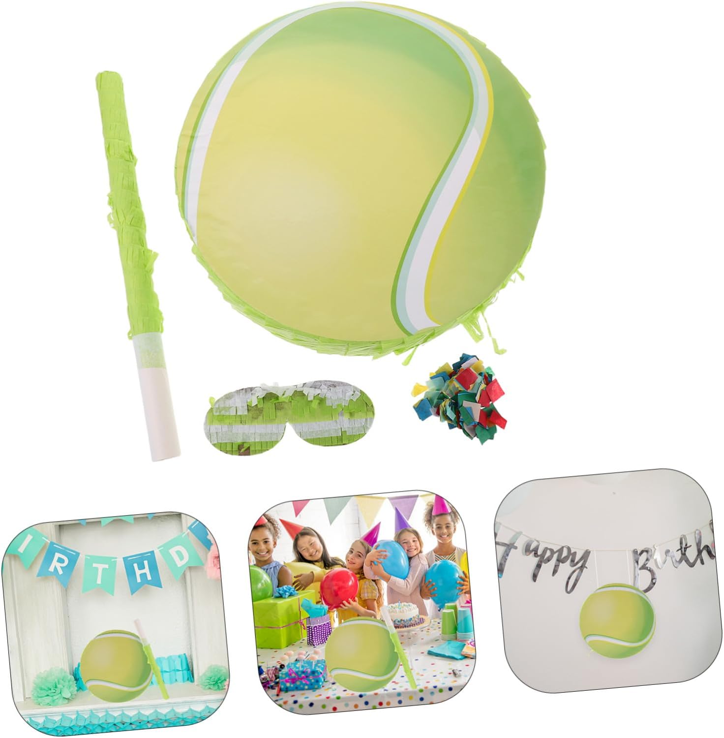 VALICLUD Sports Themed Tennis Pinata with Blindfold and Confetti Interactive Birthday Party for Indoor Outdoor Family Events Tennis Party Supplies Random Color