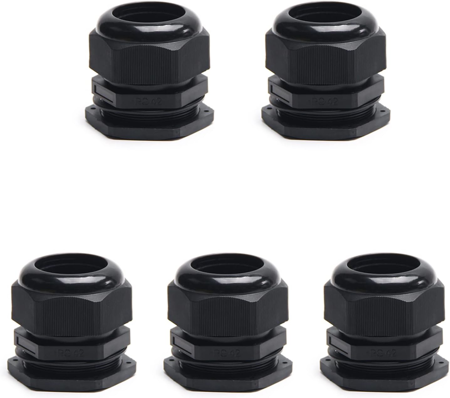 Fielect 5Pcs Plastic Waterproof PG48 Cable Glands Joints Adjustable Connector Black for 37-44mm Dia Cable