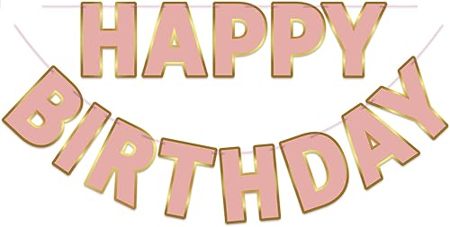 LITAUS, Cartel de feliz cumpleaños de oro rosa, preencordado, de 9 pies, sin bricolaje, decoraciones de cumpleaños, letrero de feliz cumpleaños para