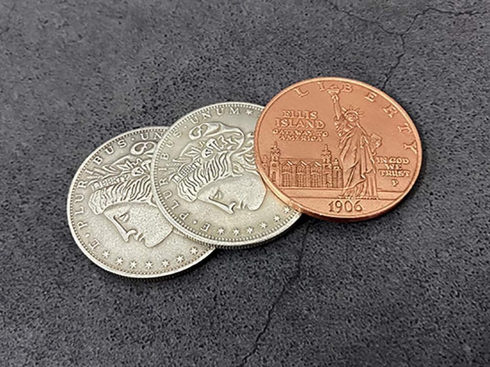 ZQION Enjoyer Digital Dissolve (Morgan & Statue of Liberty Ancient Coin) Close up Magic Coin Tricks Illusions Coins Gimmick