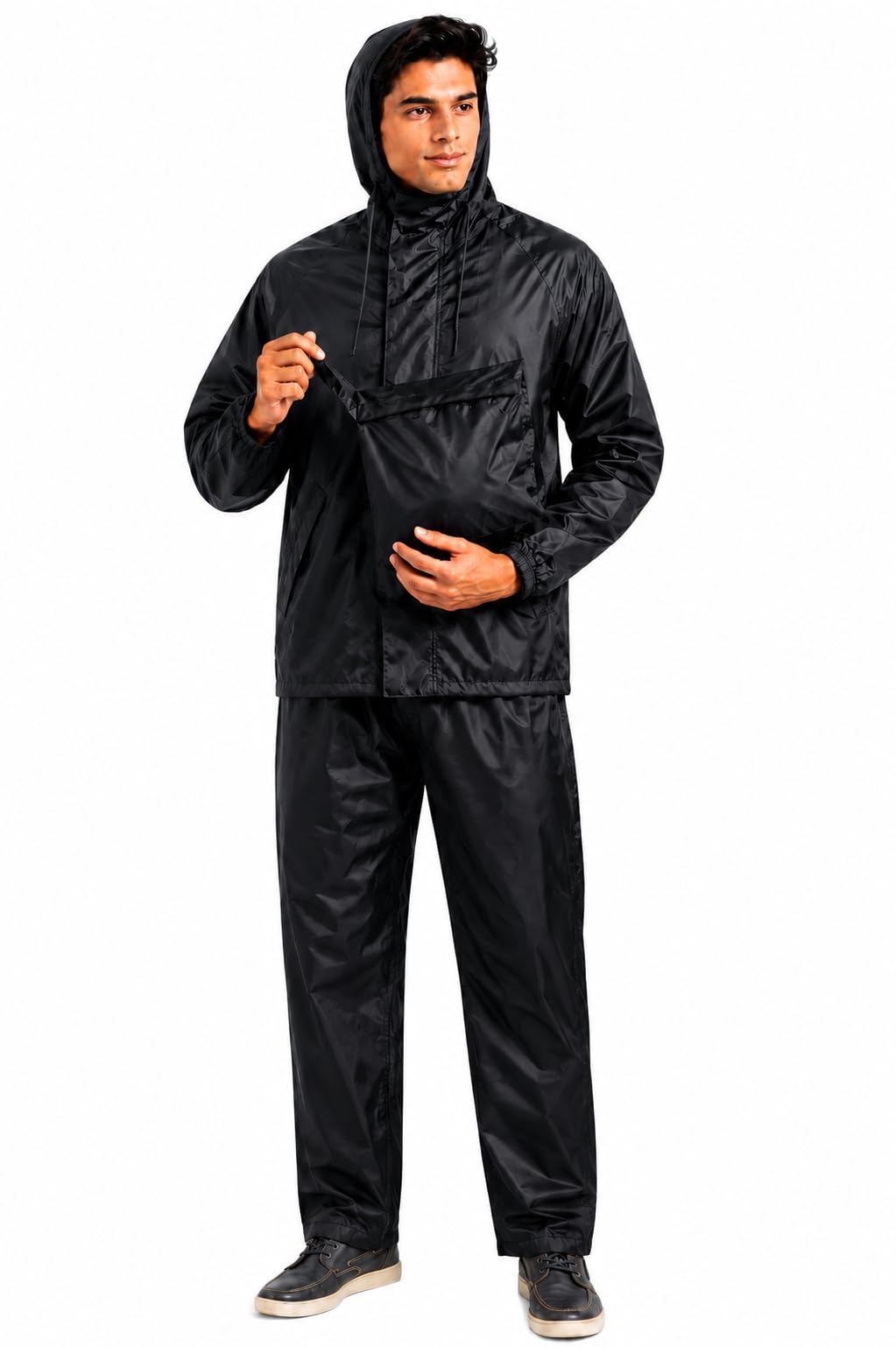 Unisex Nylon Waterproof Raincoat with Pant Set | PVC Coated Hooded Rain Suit for Men & Women | Motorcycle Riding, Cycling, Trekking, Camping & Monsoon Rain Wear-image-5
