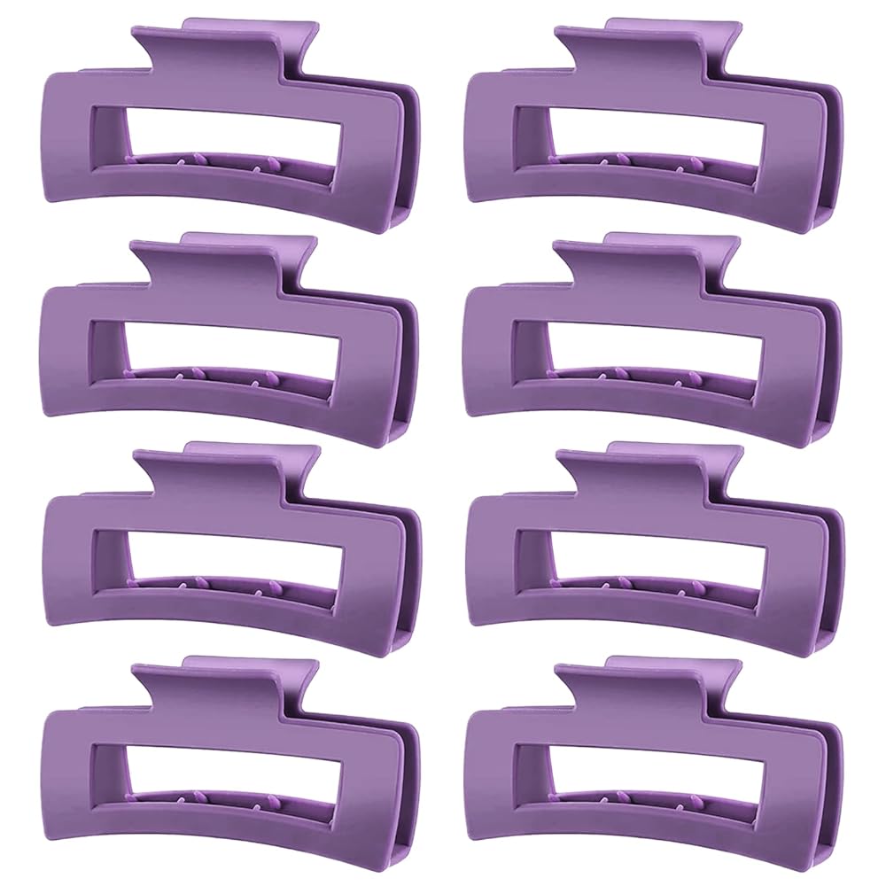 TOCESS Hair Claw Clips for Women - 8PK Large Neutral Matte Square Jumbo Hair Clips for Thick, Thin, Long, Short, Curly Hair Girls, Big Jaw Clip Set for Daily Use(Violet Purple)