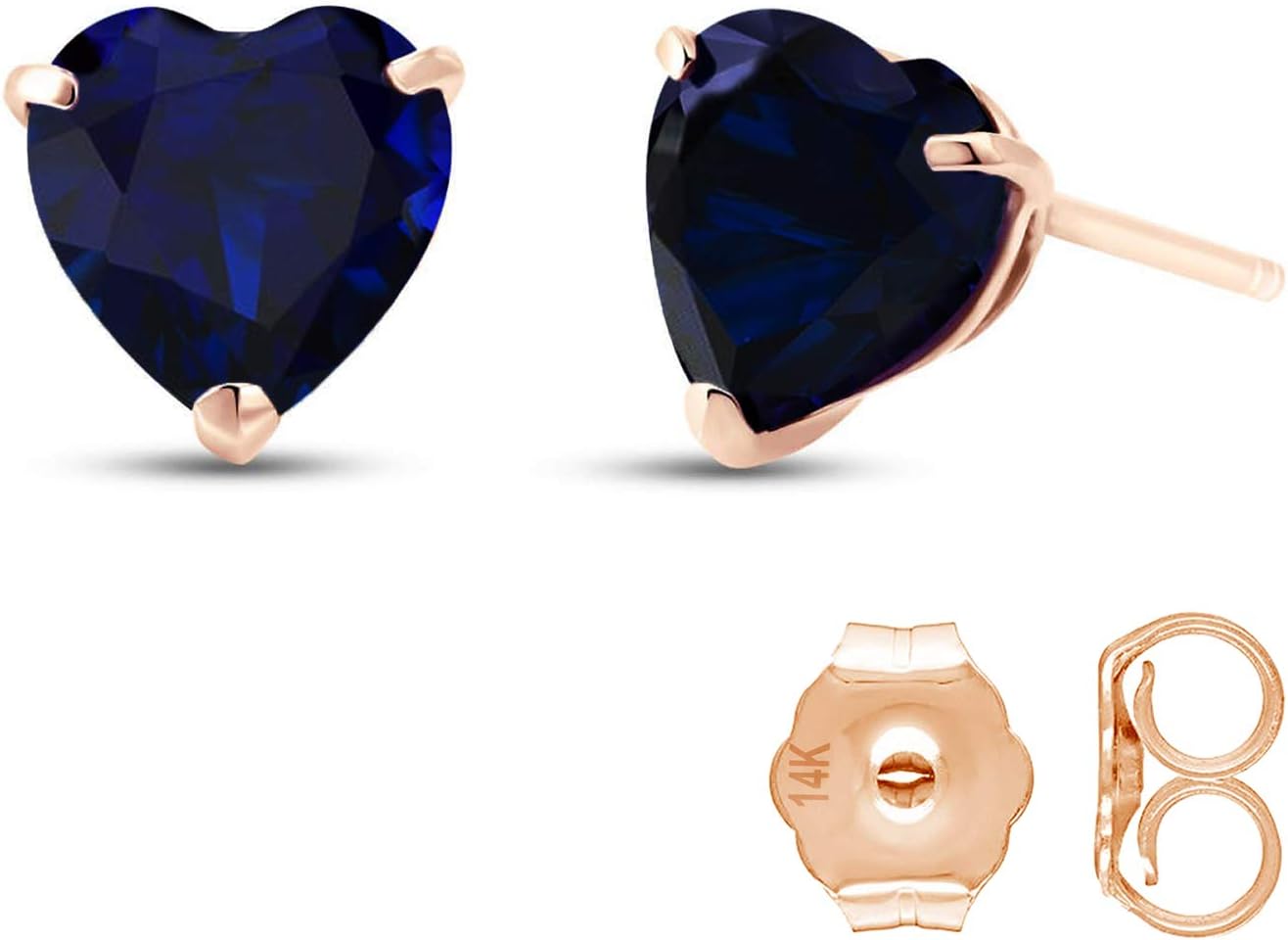 14k Solid White, Yellow, Rose Gold Stud Earrings with 3.1 Carat (CTW) Heart Natural Blue Sapphire 4334