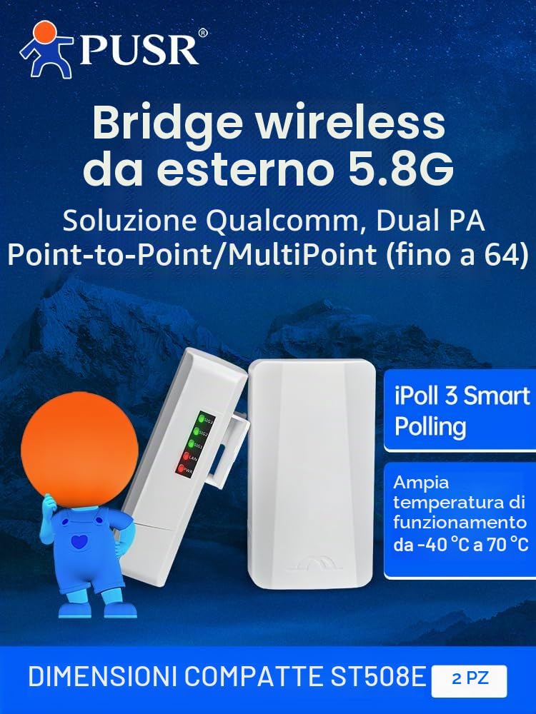 punto a punto/Multipunto Gigabit Wireless Bridge doppia banda 5.8G WiFi Ip64 a 2 KM 300Mbps ad alta velocità 8dBi Antenna ad alto guadagno Ponte senza fili CPE USR-ST508E