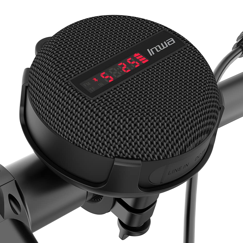 Inwa Bluetooth Fahrrad Lautsprecher Tragbarer, 5w8H IPX7 Ausgestattet Fahrradständer, Karabinerhaken, Eingebautes Mikrofon, TF-Kartenmodus, 480 Min Spielzeit(Geschwindigkeitsanzeige)