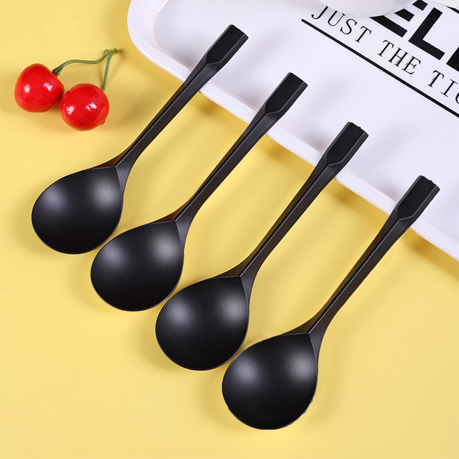 100 Cuillères à Soupe Réutilisables Noires - Mini Cuillères Dessert Solides, Lavables, Pour Fêtes, Camping, Famille