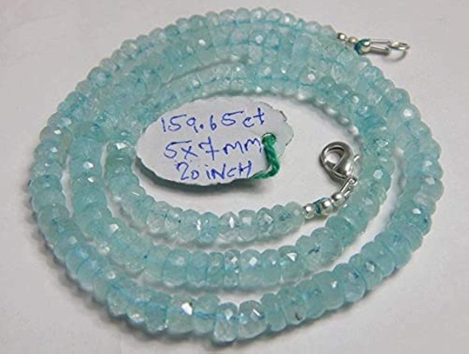Collier aigue-marine naturelle en perles de 20 pouces, le cadeau idéal