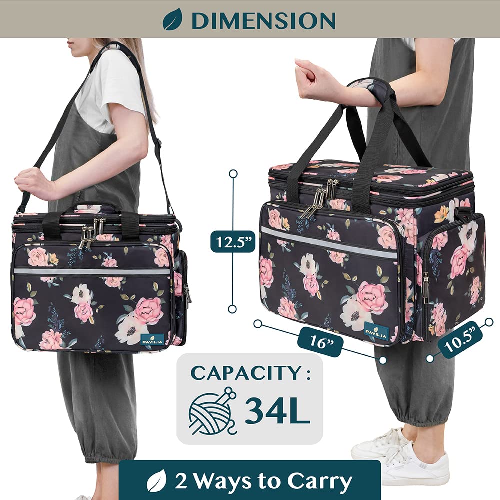 HATINXIA Knitting Bag Large Capacity - Yarn Storage Organizer With Multiple Compartments Alpaca Design