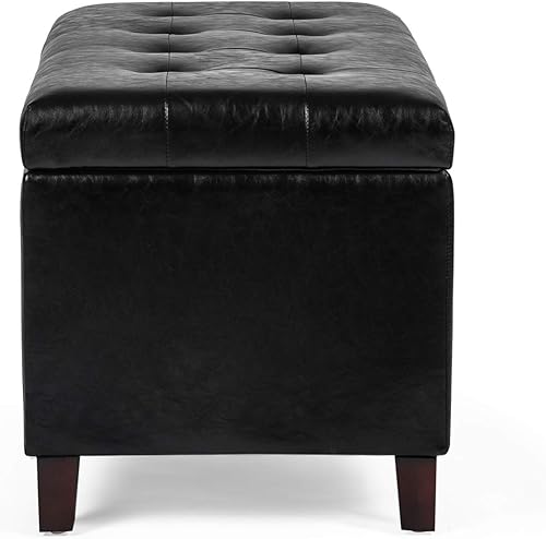 Miniatura 6 de Asense Banco otomano de almacenamiento, banco tapizado de piel sintética con bisagra de seguridad, patas de madera, para entrada y dormitorio